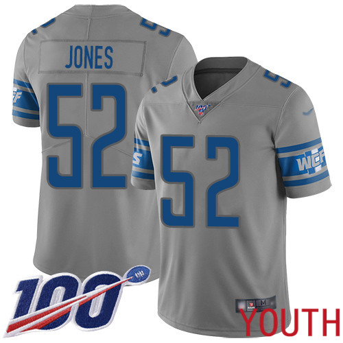 Detroit Lions Limited Gray Youth Christian Jones Jersey NFL Football #52 100th Season Inverted Legend